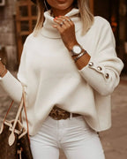Button-Cuff Ribbed Turtleneck Sweater
