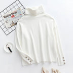 Button-Cuff Ribbed Turtleneck Sweater