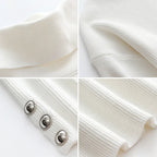 Button-Cuff Ribbed Turtleneck Sweater