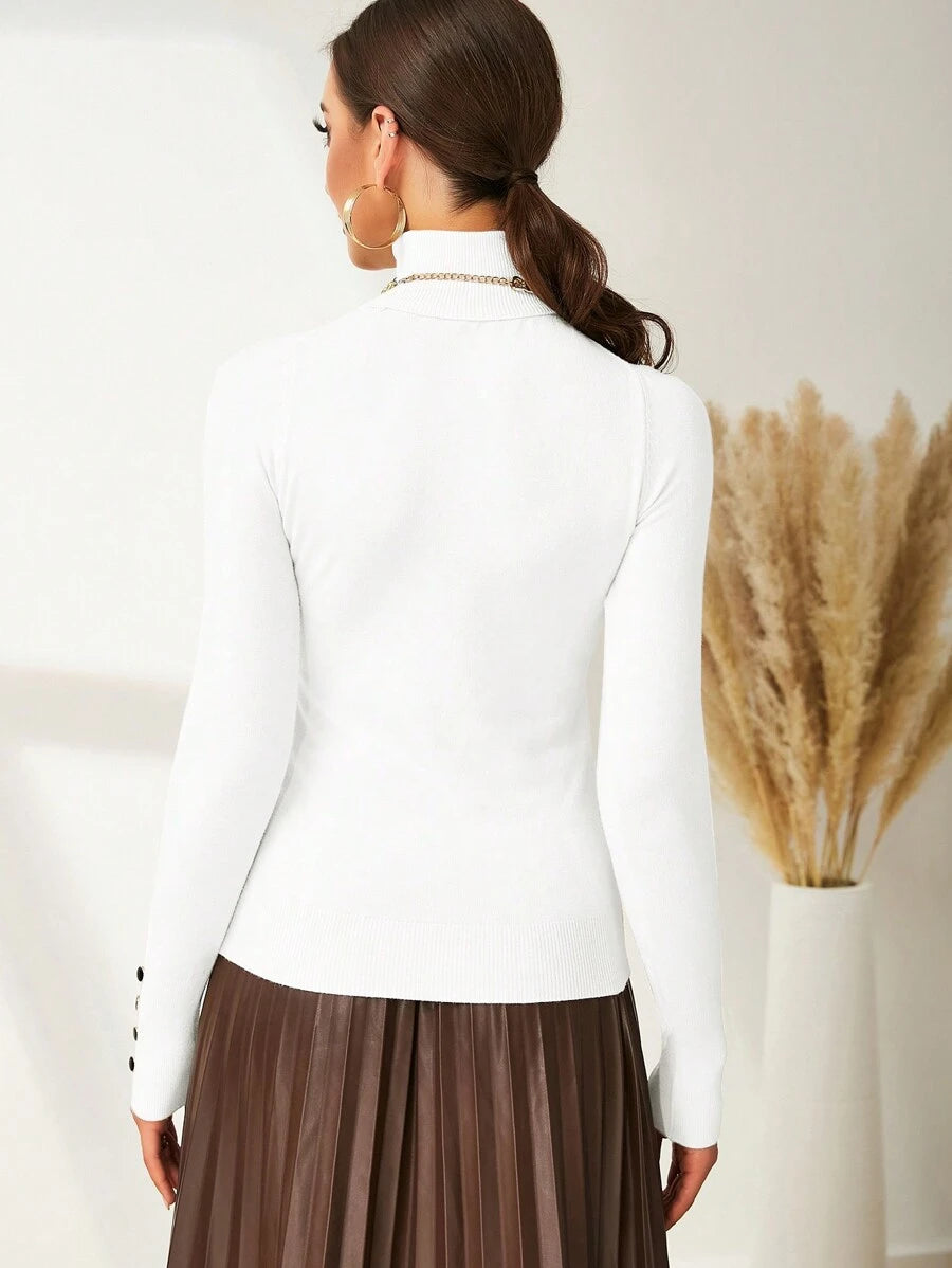 Buttoned Cuff Turtleneck Jumper