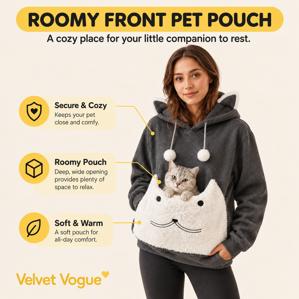 Pet Carrier Sherpa Hoodie for Small Dogs & Cats – Cozy Front Pouch Sweatshirt for Walks, Errands & Home Cuddles – Keeps Pets Warm & Close