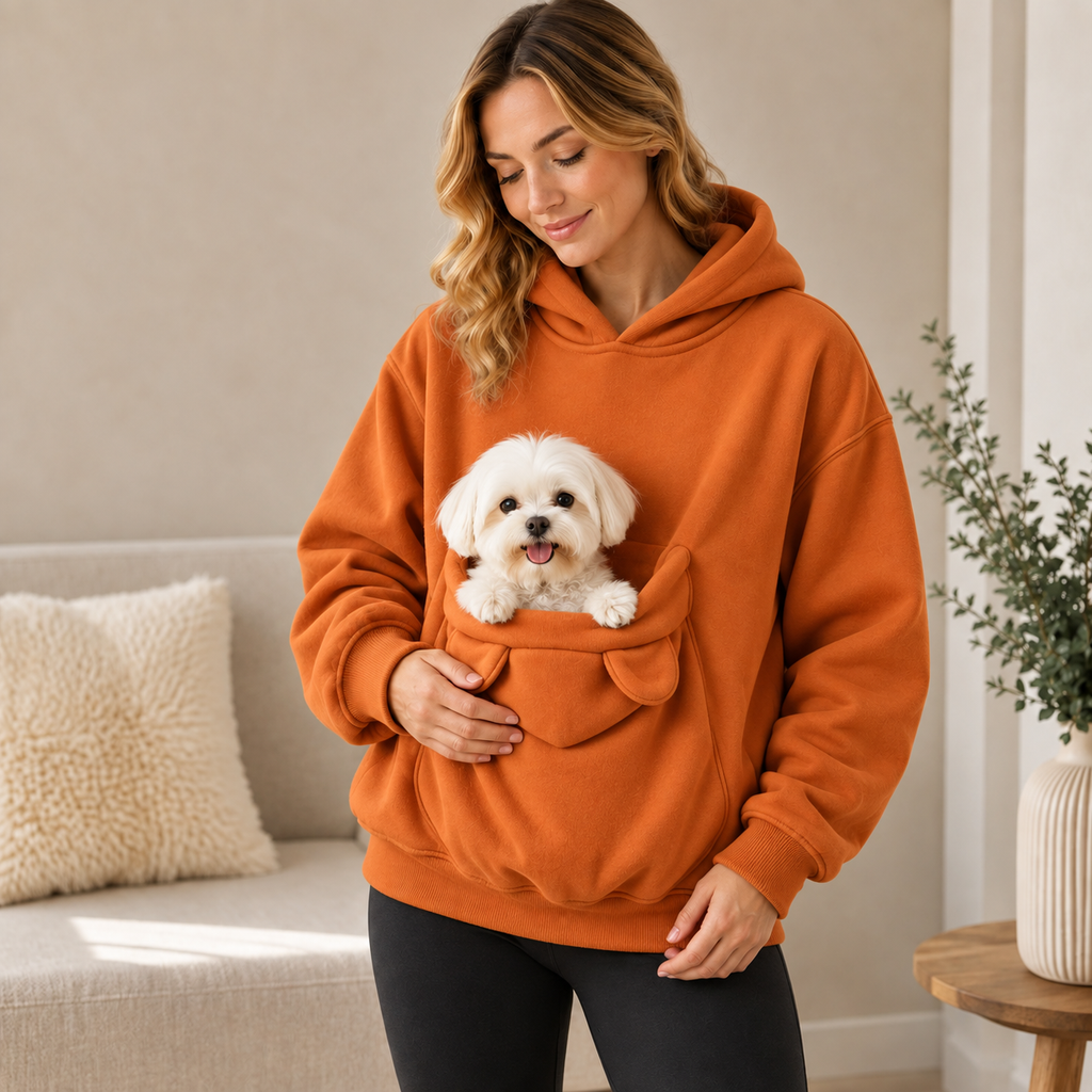 Pet Carrier Sherpa Hoodie for Small Dogs & Cats – Cozy Front Pouch Sweatshirt for Walks, Errands & Home Cuddles – Keeps Pets Warm & Close