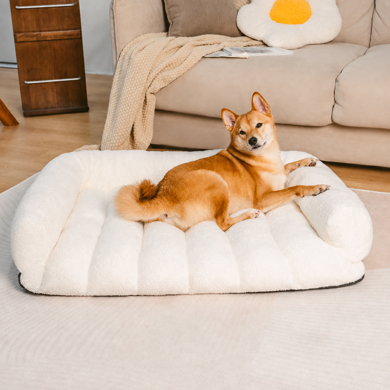 Orthopedic Dog Sofa Bed with Headrest – Teddy Fleece Bed for Large Breeds