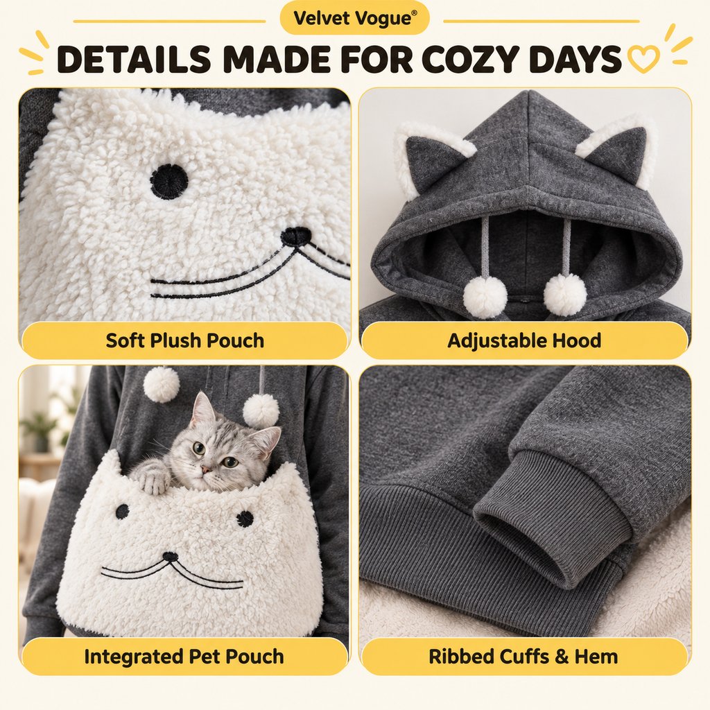 Pet Carrier Sherpa Hoodie for Small Dogs & Cats – Cozy Front Pouch Sweatshirt for Walks, Errands & Home Cuddles – Keeps Pets Warm & Close