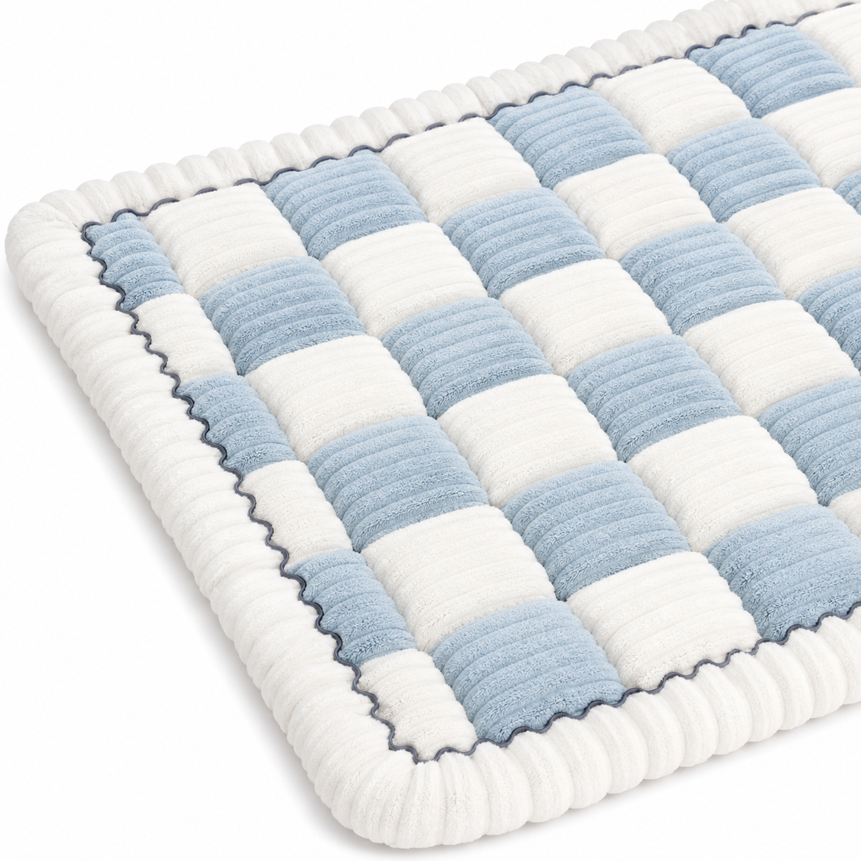 Cozy Chenille Pet Mat Bed | Cream-Colored Large Plaid Design for Comfort