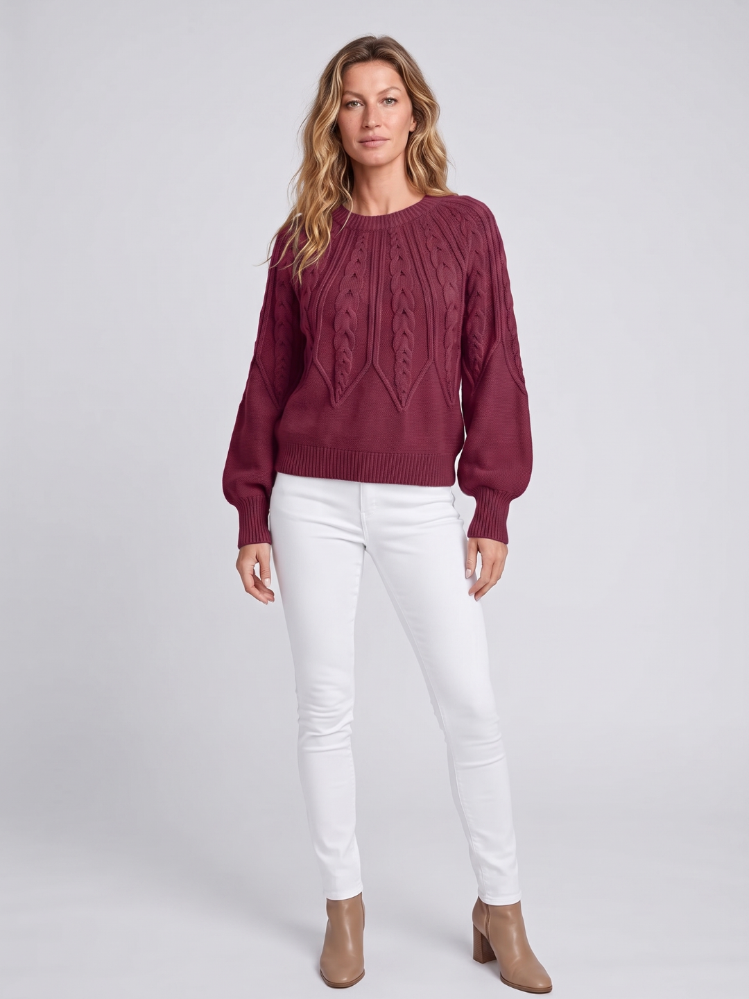 Cable Knit Balloon Sleeve Sweater