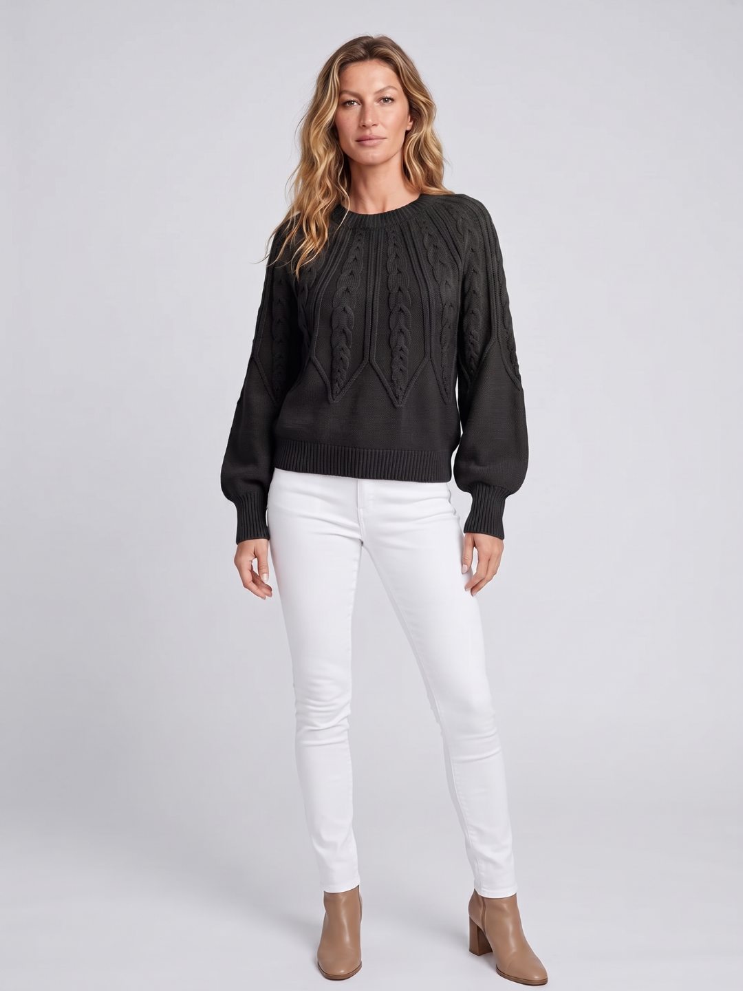 Cable Knit Balloon Sleeve Sweater