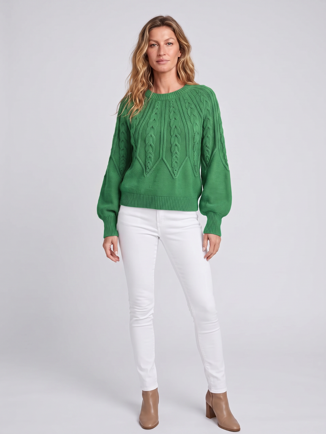 Cable Knit Balloon Sleeve Sweater
