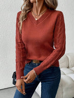 Cable Knit Sleeve V-Neck Pullover