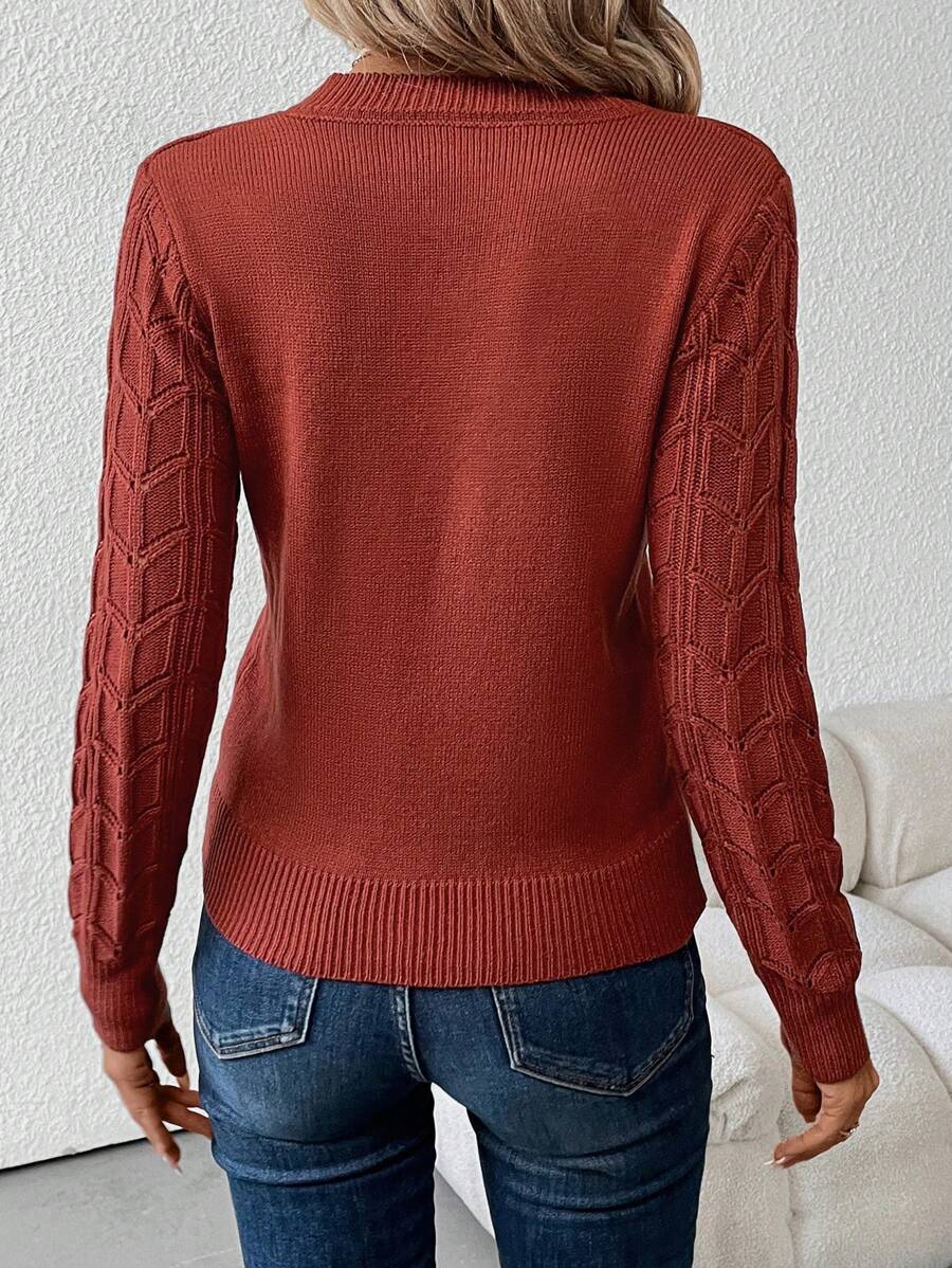 Cable Knit Sleeve V-Neck Pullover