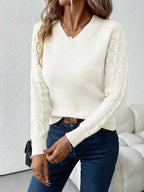 Cable Knit Sleeve V-Neck Pullover