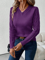 Cable Knit Sleeve V-Neck Pullover