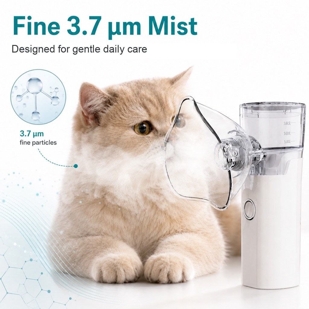 Portable Pet Nebulizer Care Kit for Cats & Dogs - Quiet Mist Device for Senior & Sensitive Pets