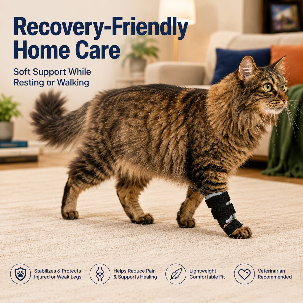 Cat Leg Support Brace for Recovery Care - Adjustable Front or Hind Leg Splint for Weak Legs