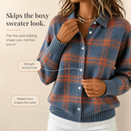Verawool – Plaid Knit Shirt-Collar Cardigan
