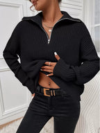 Chunky Rib Half Zip Fold Over Collar Jumper