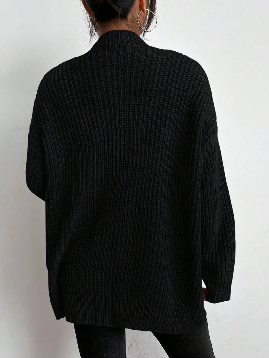 Chunky Ribbed Open Front Cardigan with Side Splits