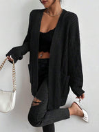 Chunky Ribbed Open Front Cardigan with Side Splits