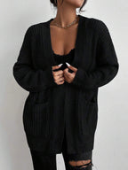 Chunky Ribbed Open Front Cardigan with Side Splits