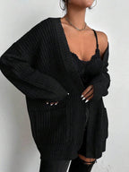 Chunky Ribbed Open Front Cardigan with Side Splits