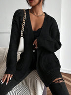 Chunky Ribbed Open Front Cardigan with Side Splits