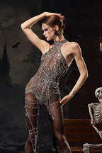 Cobweb Rhinestone Cutout Jumpsuit