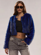 Collarless Plush Cropped Evening Jacket