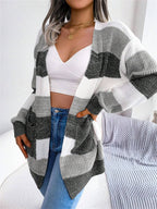 Color Block Stripe Open Front Cardigan