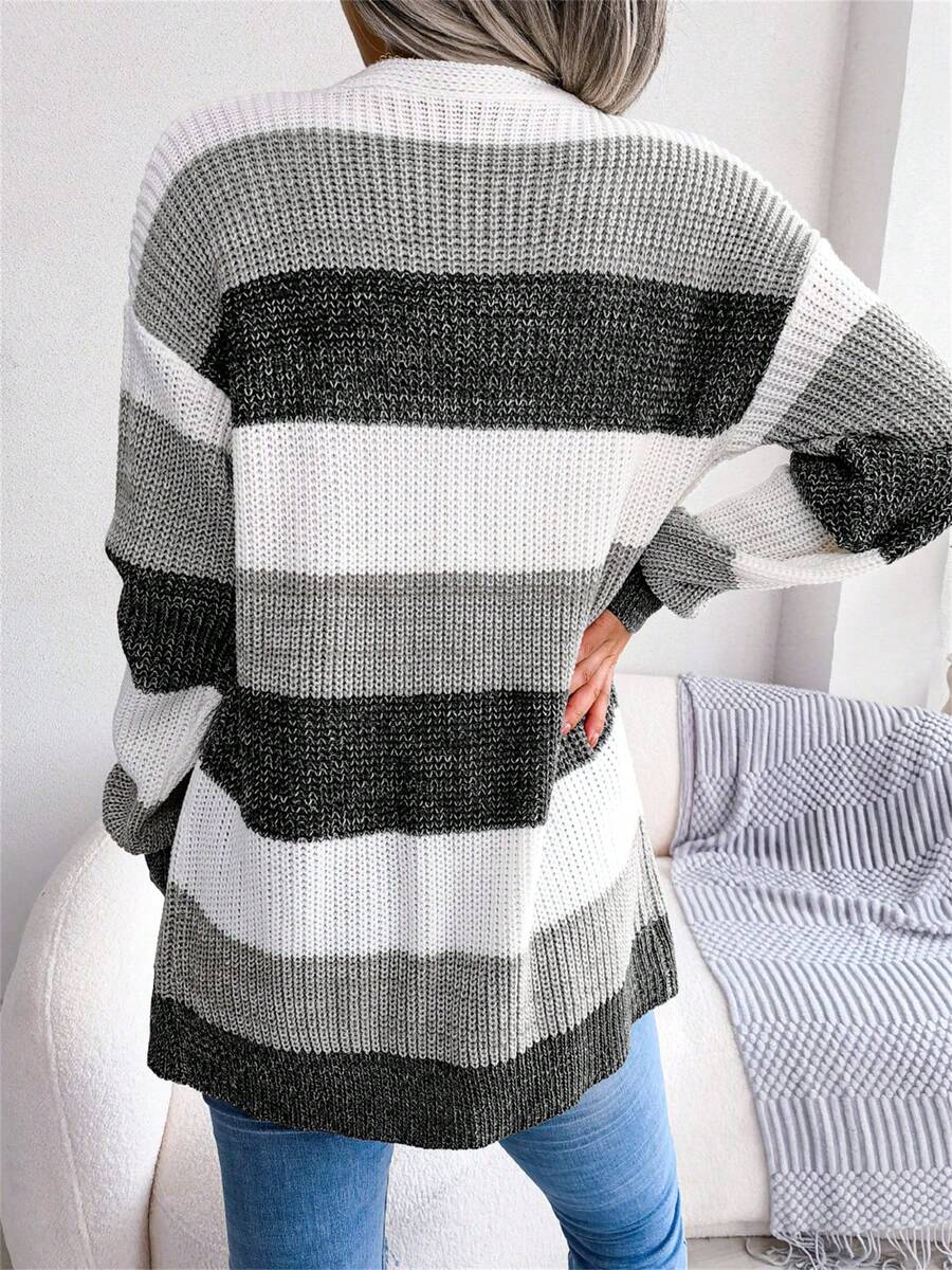 Color Block Stripe Open Front Cardigan