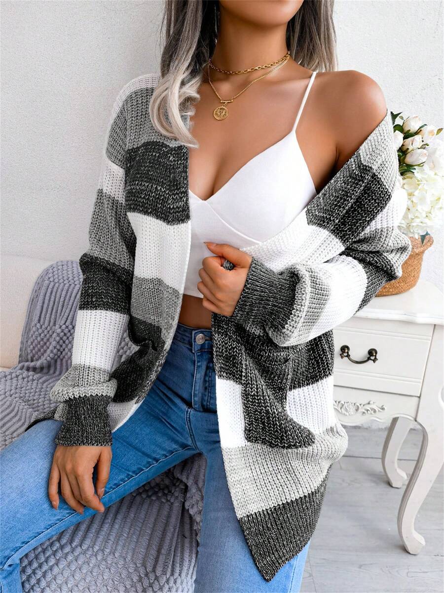 Color Block Stripe Open Front Cardigan