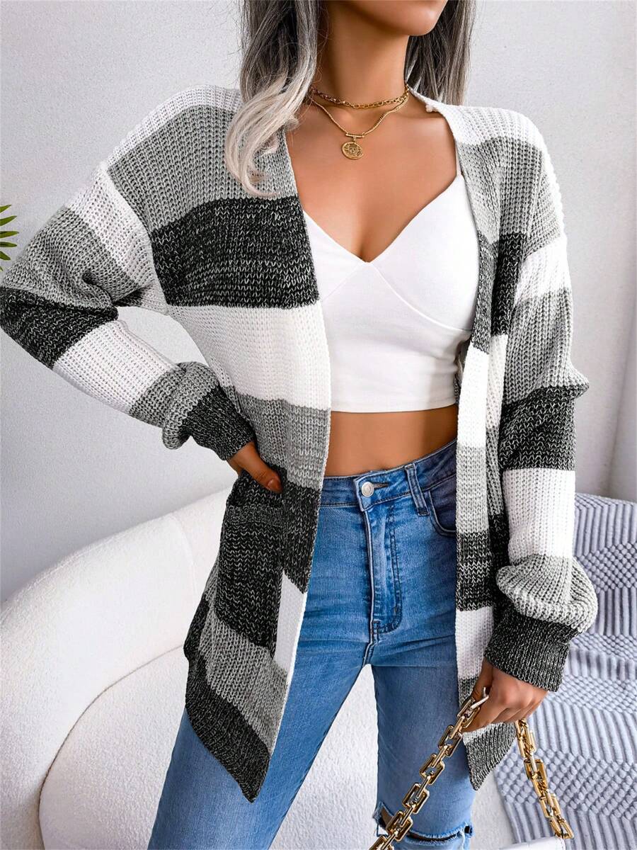 Color Block Stripe Open Front Cardigan