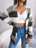 Color Block Stripe Open Front Cardigan