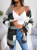 Color Block Stripe Open Front Cardigan
