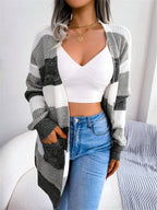 Color Block Stripe Open Front Cardigan