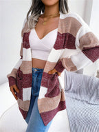 Color Block Stripe Open Front Cardigan