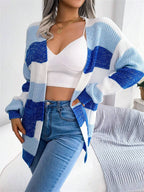 Color Block Stripe Open Front Cardigan