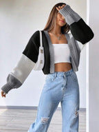 Colourblock Open Front Cropped Cardigan