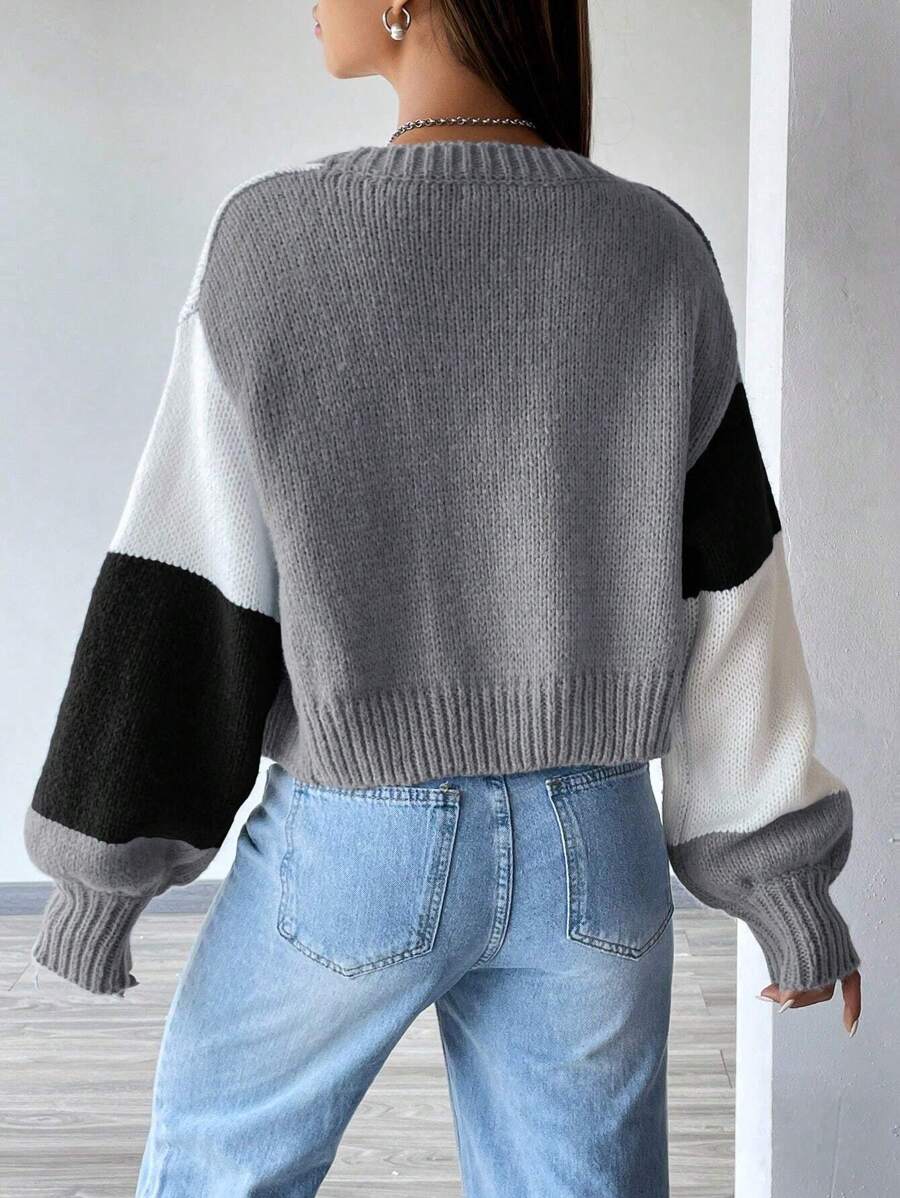 Colourblock Open Front Cropped Cardigan