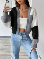 Colourblock Open Front Cropped Cardigan