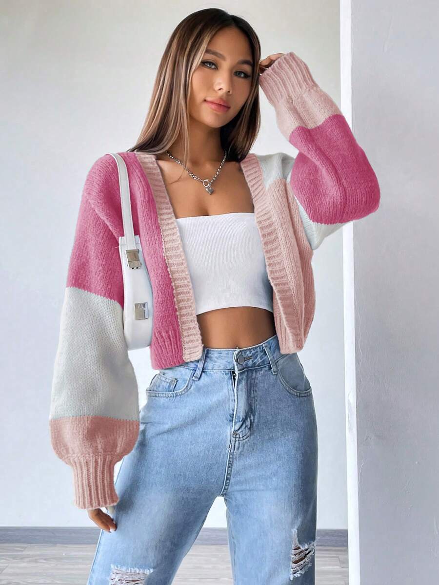 Colourblock Open Front Cropped Cardigan