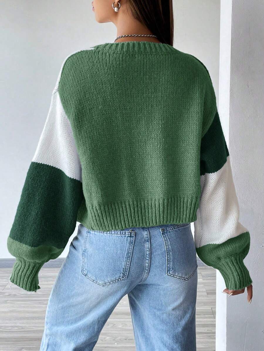 Colourblock Open Front Cropped Cardigan