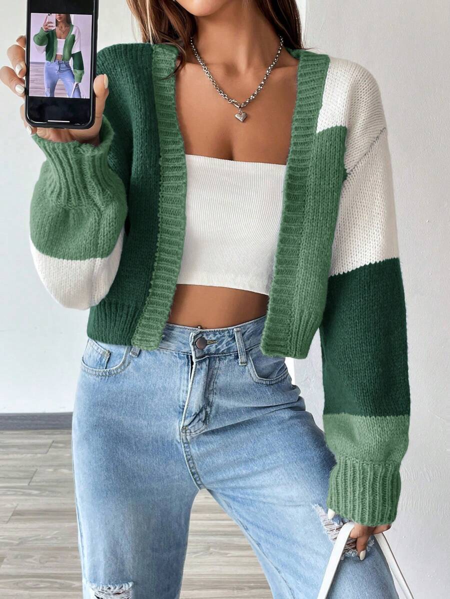Colourblock Open Front Cropped Cardigan