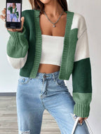 Colourblock Open Front Cropped Cardigan