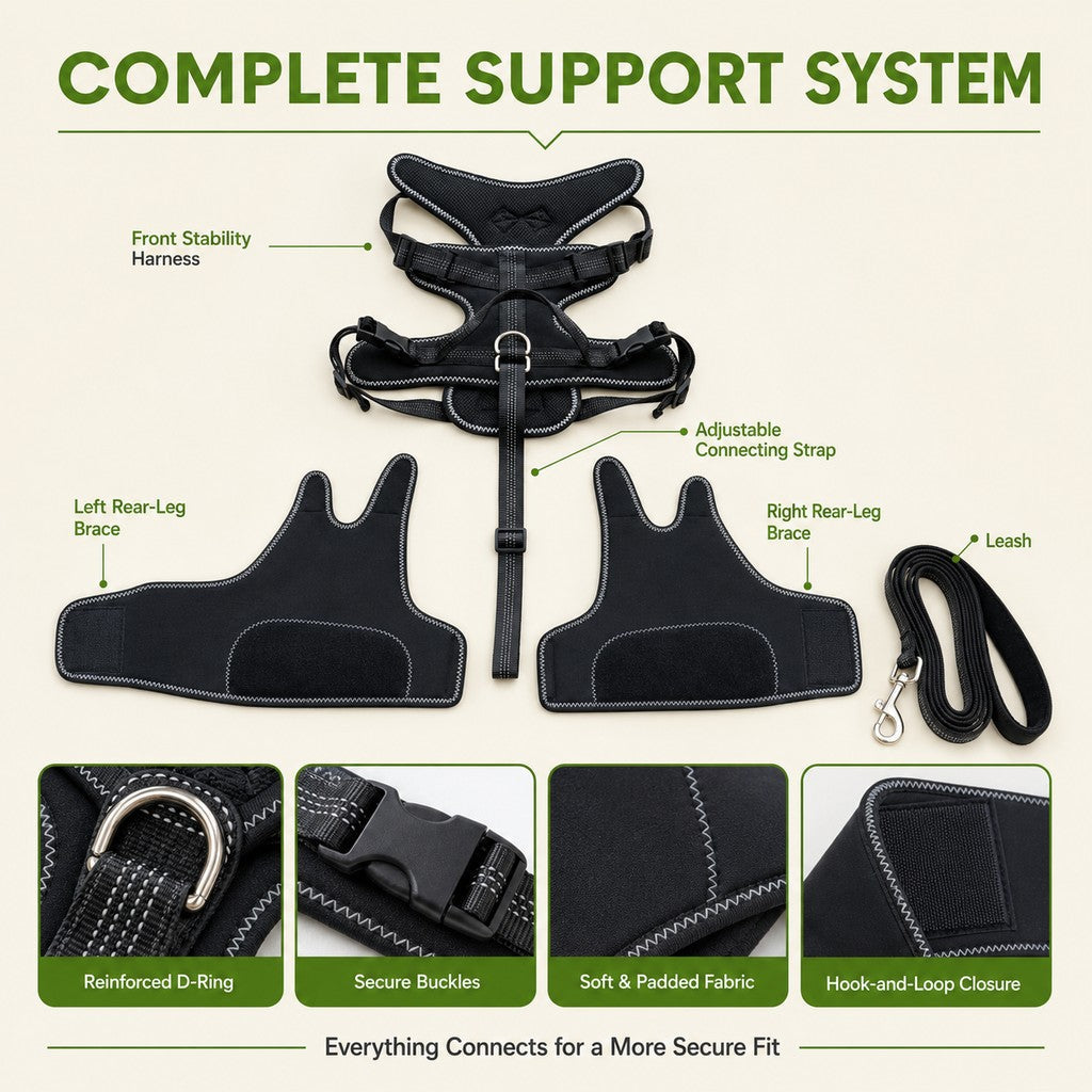Dual Rear Leg Dog Support Brace with Harness - Walking Stability for Weak Hind Legs