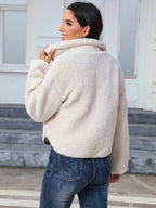Contrast Panel Teddy Zip-Up Jacket