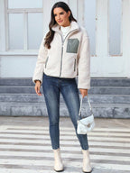 Contrast Panel Teddy Zip-Up Jacket