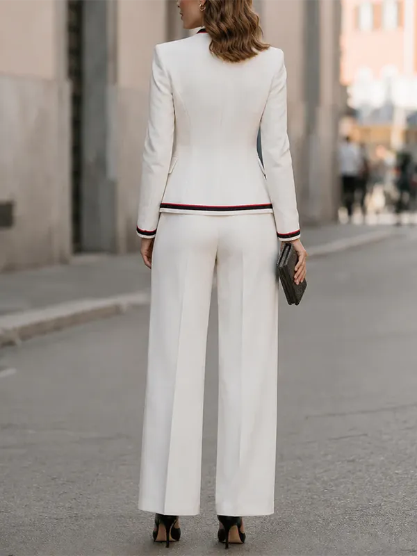 Contrast Piping Blazer & Trouser Set