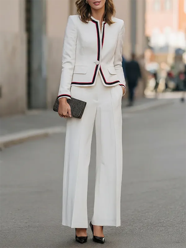 Contrast Piping Blazer & Trouser Set