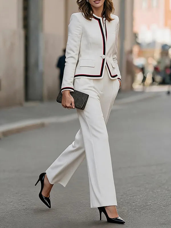 Contrast Piping Blazer & Trouser Set