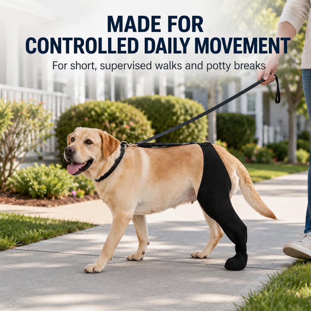 Adjustable Dog Rear Leg Recovery Sleeve with Paw Cover - Helps Limit Licking During Post-Surgery Rest